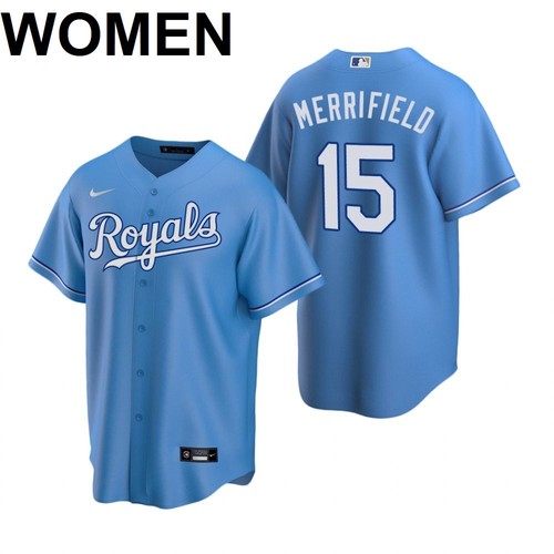 Women's Kansas City Royals #15 Whit Merrifield 2021 Blue Cool Base Stitched Jersey(Run Small))